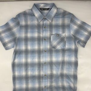 Travis Mathew Champions Choice Plaid Short Sleeve Button-Up in White/Blue